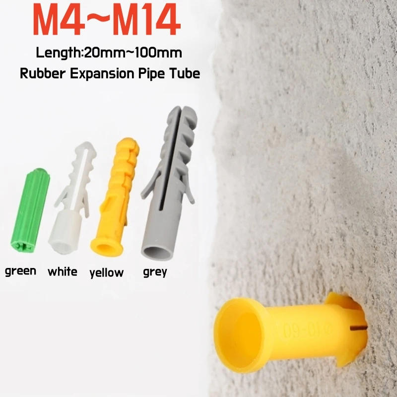 10~100pcs M4m5m6m8m10m12m14 Rubber Expansion Pipe Tube Wall Plugs Ribbed Plastic Anchor Wall For Self-tapping Screws L=20~100mm