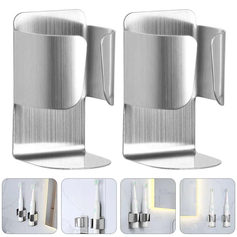 

2 Pcs Silver Stainless Steel Toothbrush Holder Electric Toothbrush Stand Rack Punch Free Wall Mount Toothpaste Holder Banheiro