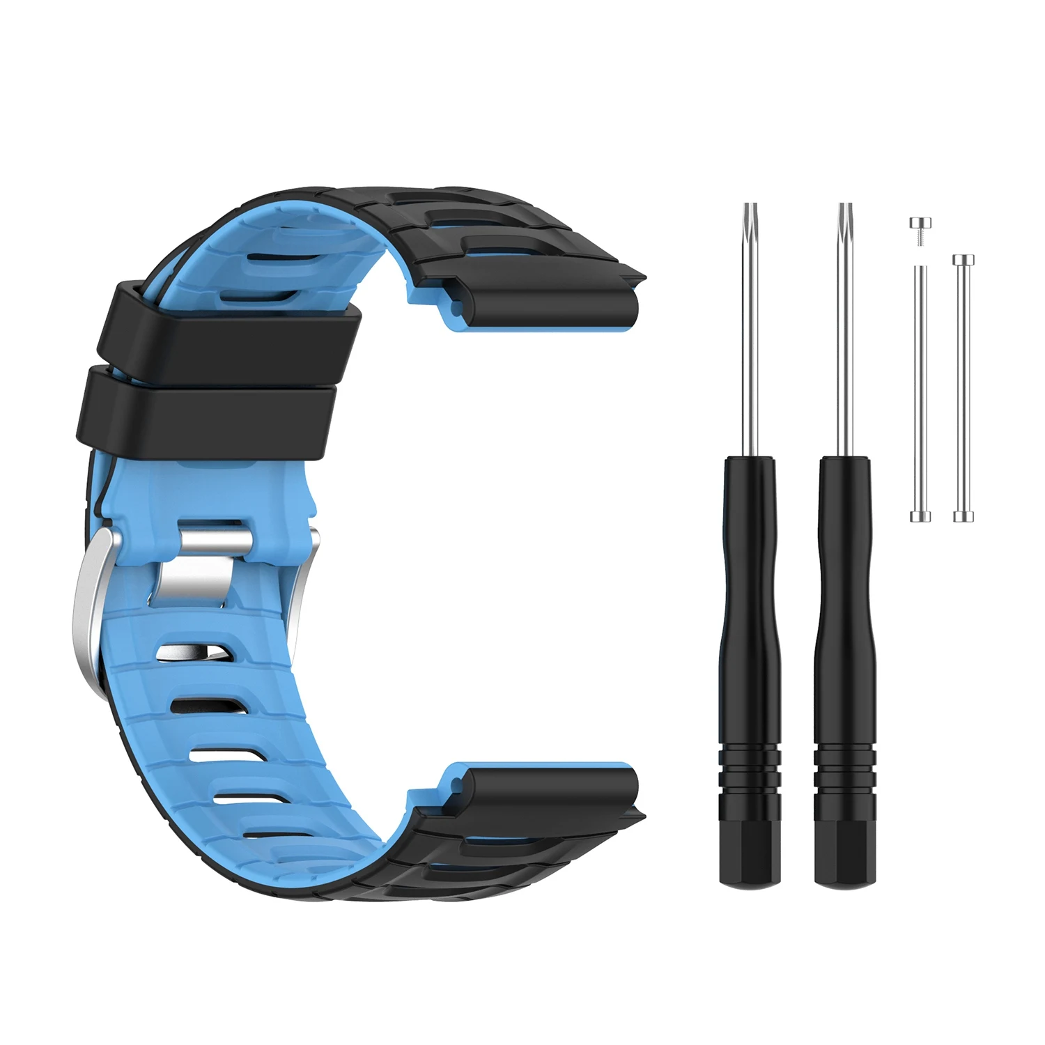 Silicone Watch Strap Band Replacement Wristband for Garmins Forerunner 920XT with Srews+Utility Knife Black+Blue