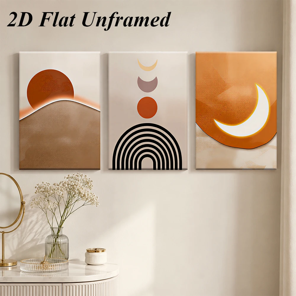 3pcs frameless Canvas Painting 1 set of Nordic abstract triptych frameless decorative paintings Morandi color scheme Sun Moon Mo