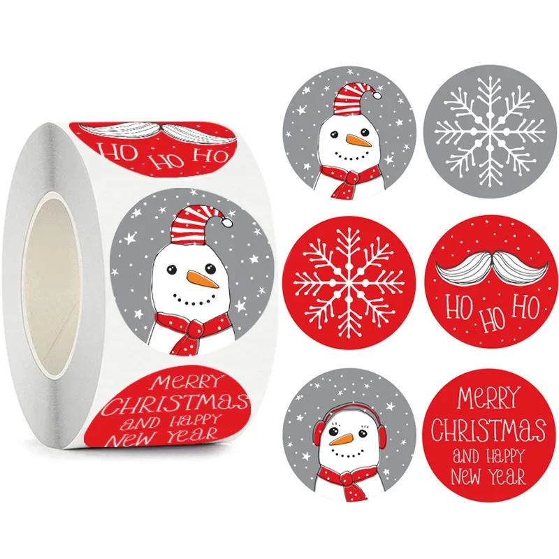 500pcs Merry Christmas Snowman Old Man Sticker Christmas Party Decor Sticker New Year Gift Box Sealed Baking Cake Tag