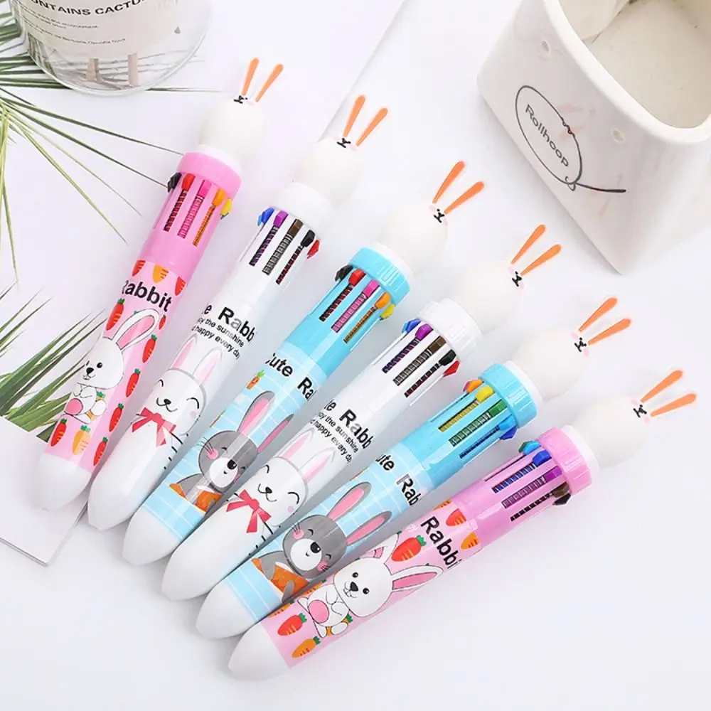 Press-type 10-color Ballpoint Pen Cartoon Ten-color In-one Signature Pen Quick-dry Smooth Writing Neutral Pen Student Stationery