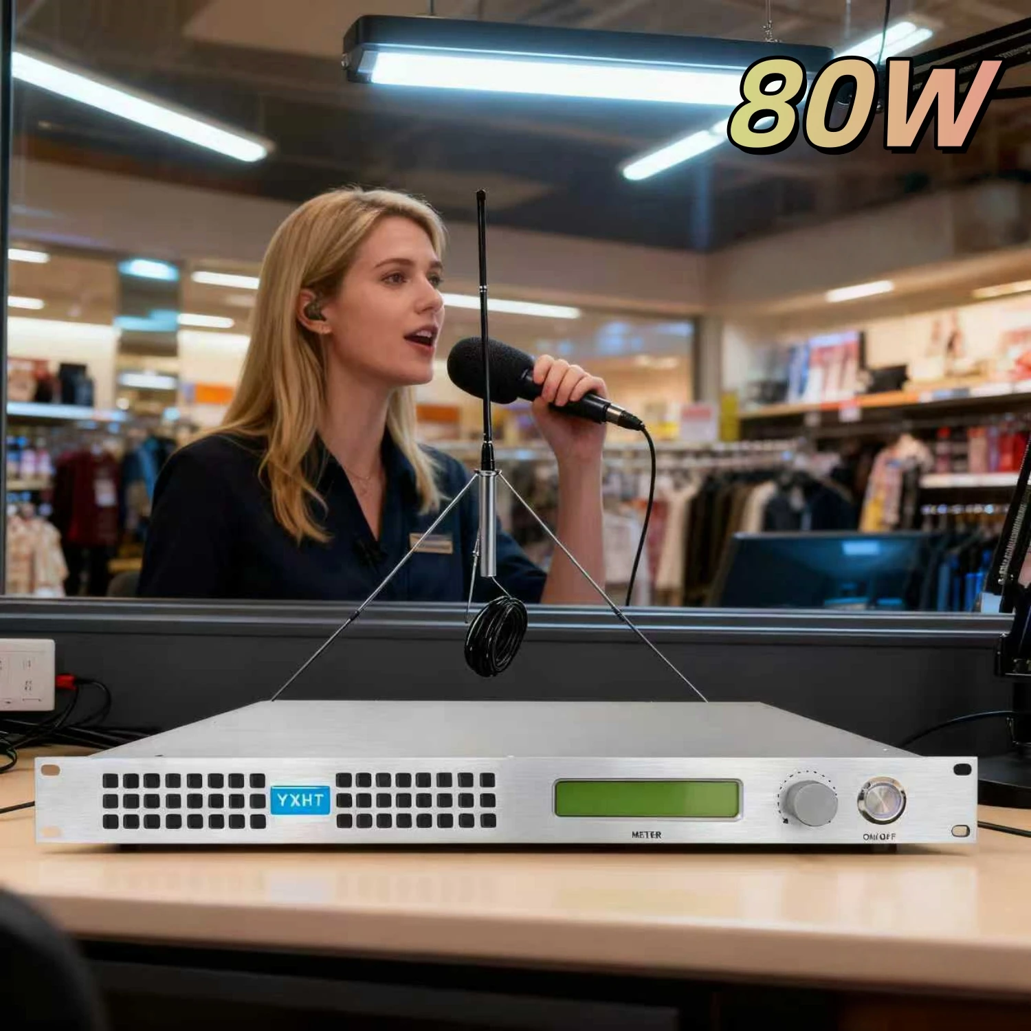 

TC- 80W Compact Stereo FM Transmitter for Retail Store In-Store Background Audio Broadcasting