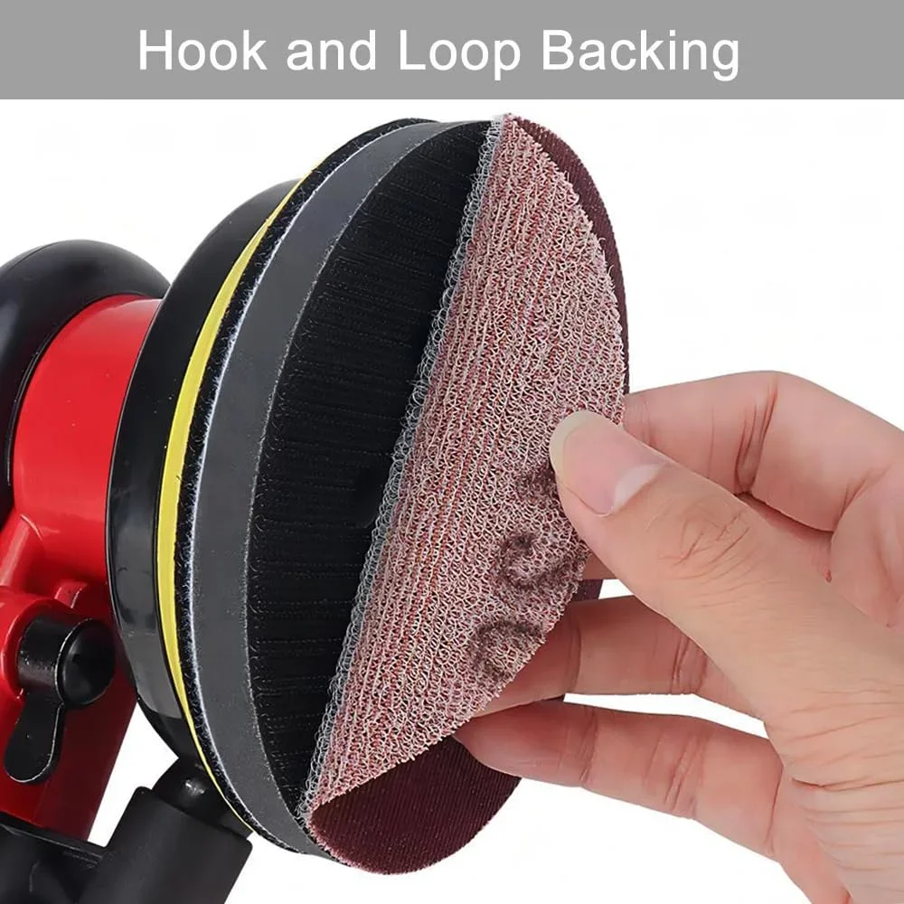 50 قطعة 6 بوصة أقراص الصنفرة الرطبة والجافة هوك وحلقة، 5 فريك مختلفة من ورق الصنفرة، مجموعة تلميع المعادن الخشبية للسيارات