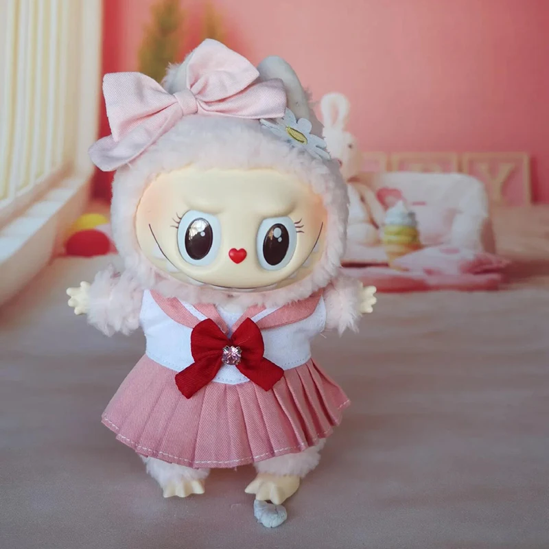 Ropa Labubu de 17cm V1 Labubu, bonito uniforme de marinero, muñeca de vinilo, caja ciega Labubu, ropa hermosa Sailor Moon, regalos de cumpleaños para niña