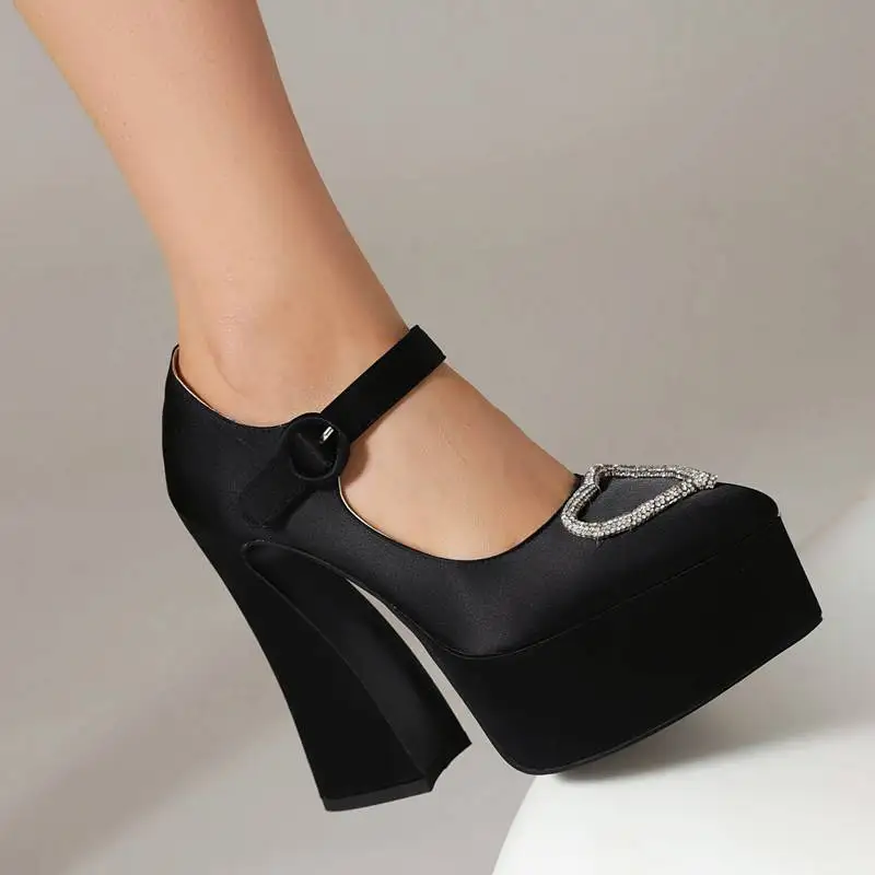 REAVE CAT Women Pumps Pointed Toe Heel 14cm Platform Hill 5cm Buckle Strap Big Size 42 43 Sexy Party Female Shoes