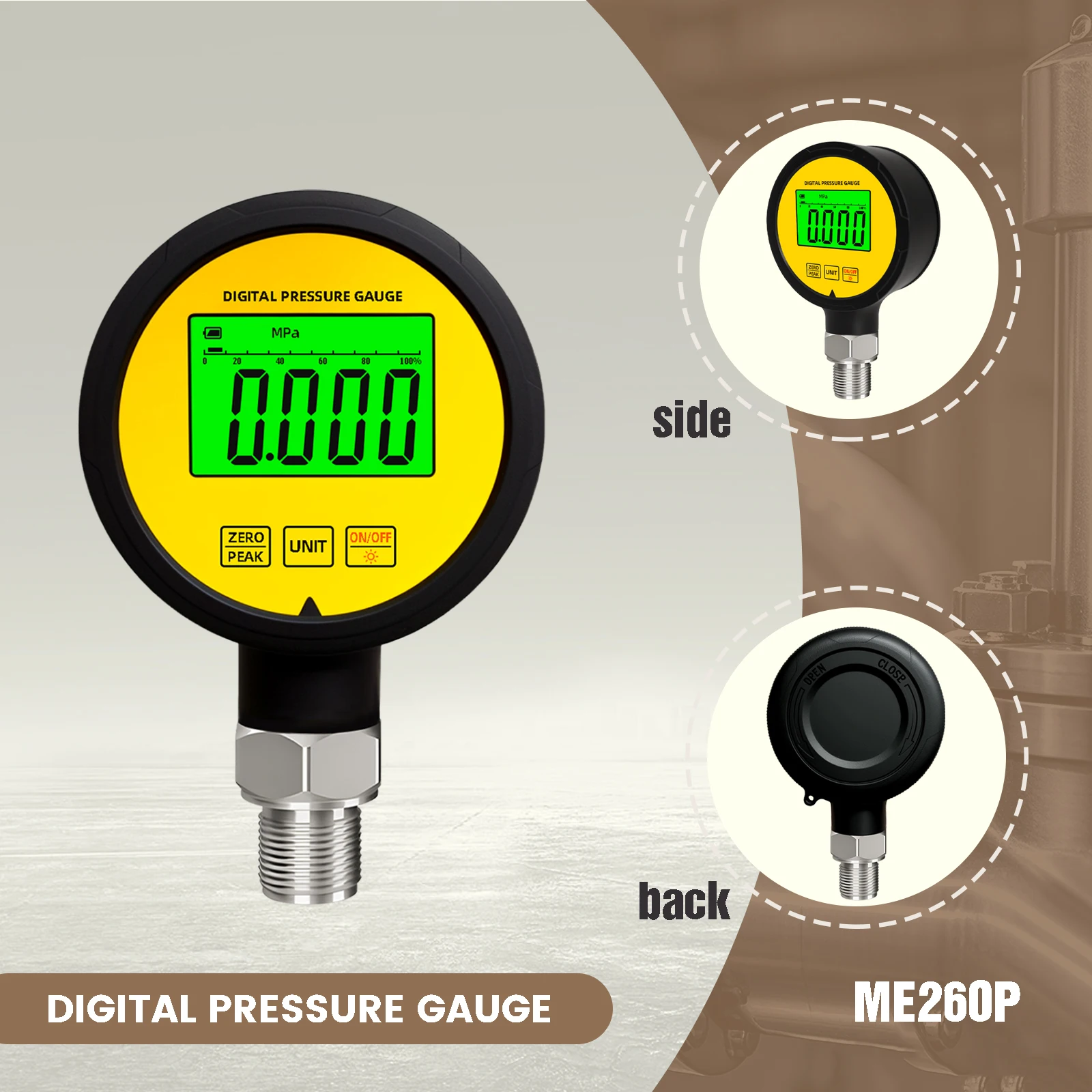 MORAY ME260P الرقمية مقياس الفراغ مضخة الضغط متر 83 مللي متر دقة 1% FS للهواء الغاز زيت الماء متر محول الضغط