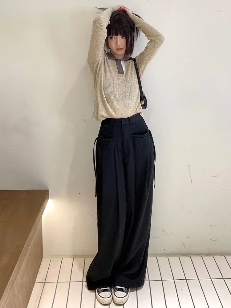 

Брюки с высокой талией, широкие, свободные, с поясом, струящиеся, женские, повседневные, длинные, в пол