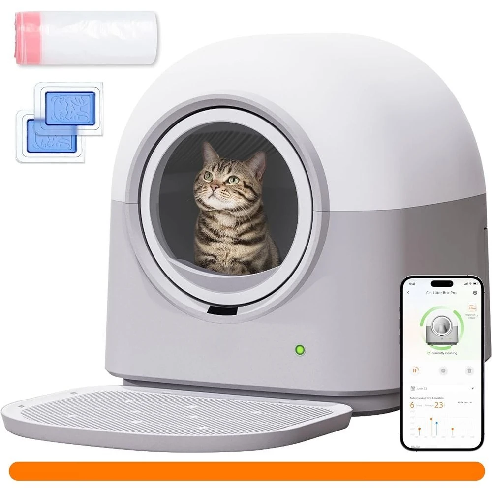 

Cleaning Cat Litter 60L Extra Large Open Automatic Litter Box App Control, Anti-Pinch or Multi Cats 3-20lbs,Customized