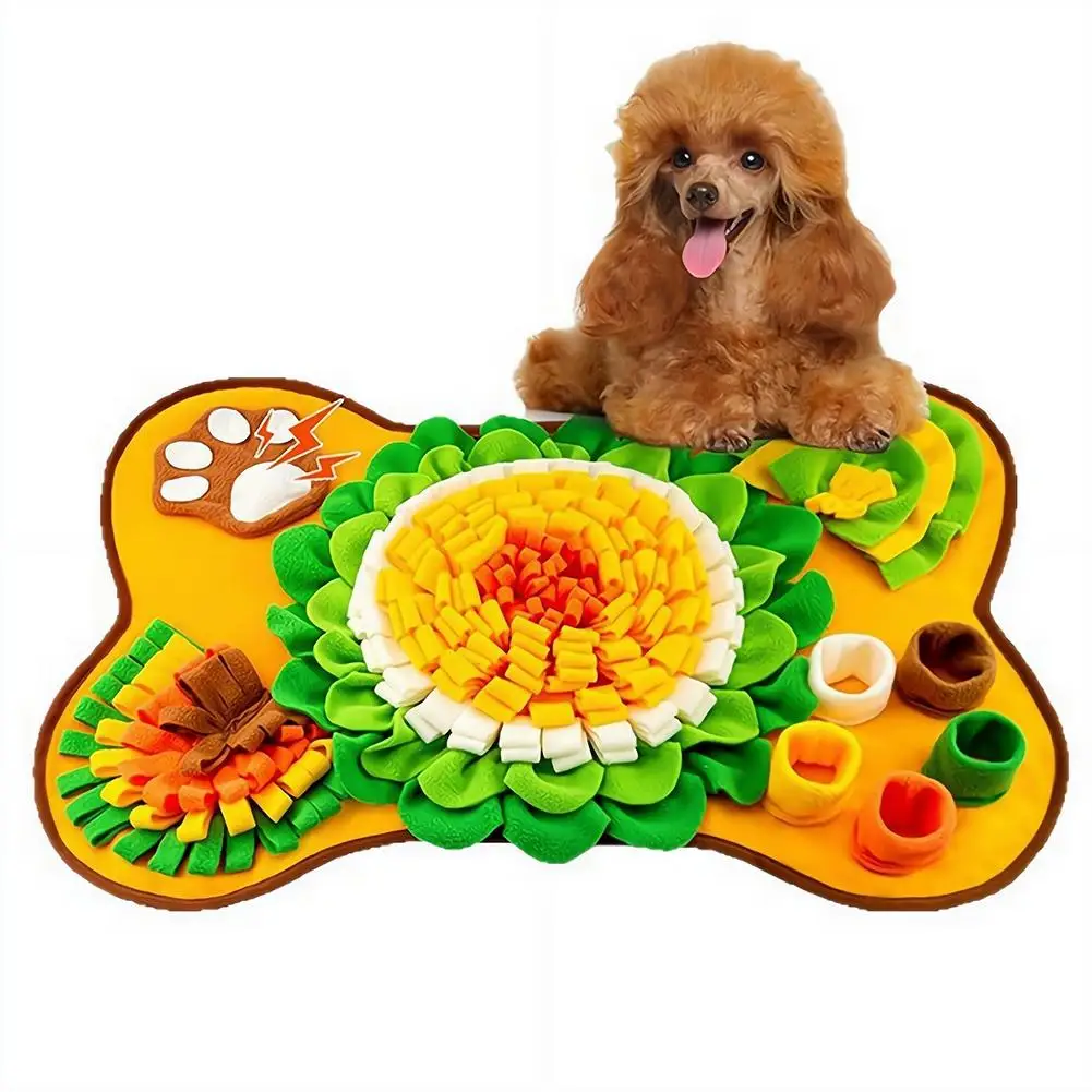 Hunde-Schnüffelmatte in Knochenform, Nasenarbeit-Trainingsdecke mit Blumendesign, Slow-Food-Fütterungsmatte, Interaktives Welpenspielzeug