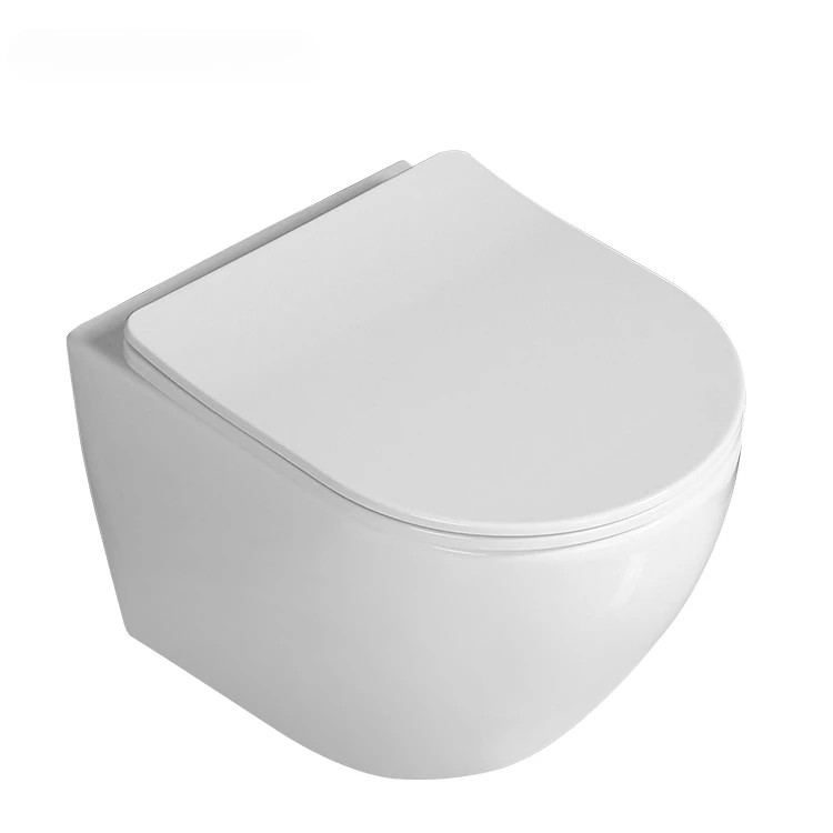 European  Bathroom Water Closet Ceramic Wc One Piece Wall Hung Rimless Toilet Bowl