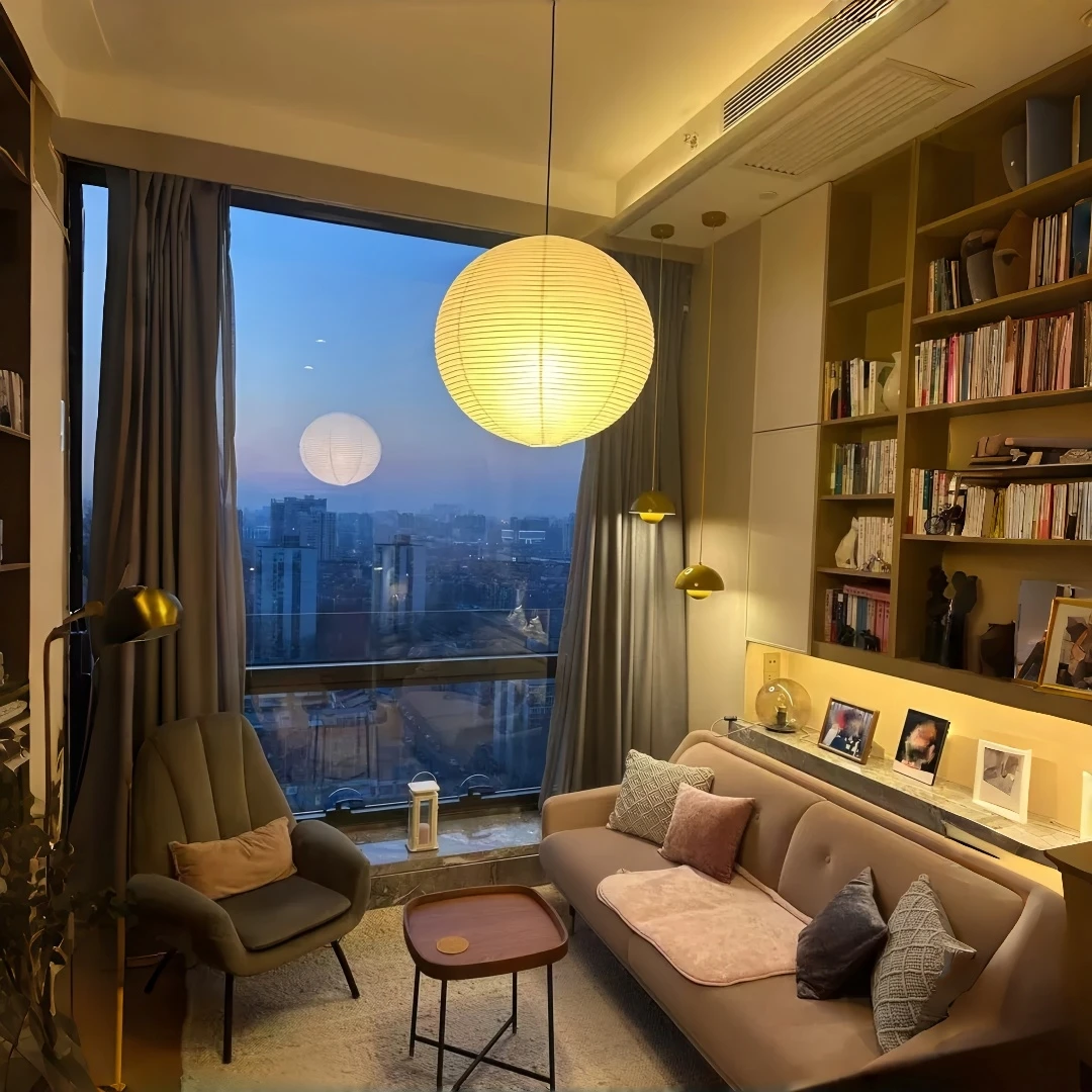 Japanese Wabi Sabi Round Paper Pendant Light Spherical Hanging Lamp for Living Room Bedroom  Tea Room Cafe Restaurant Home Decor