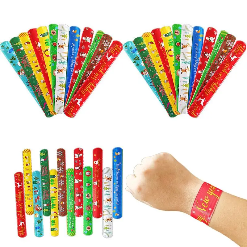 10/20/50PCS  Cartoon Santa Christmas Slaps Bracelet Toys Children's Christmas Party Favor Kids Xmas New Year Gifts Bag Fillers