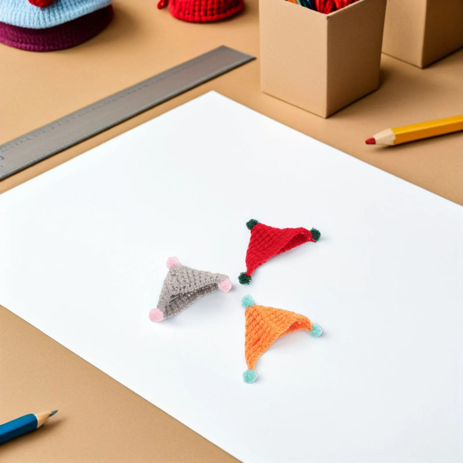 Chapeaux miniatures en laine tricotés à la main, 12 pièces, conception triangulaire pour bricolage, artisanat, animaux de compagnie, décoration d'anniversaire et de vacances, Mini chapeaux