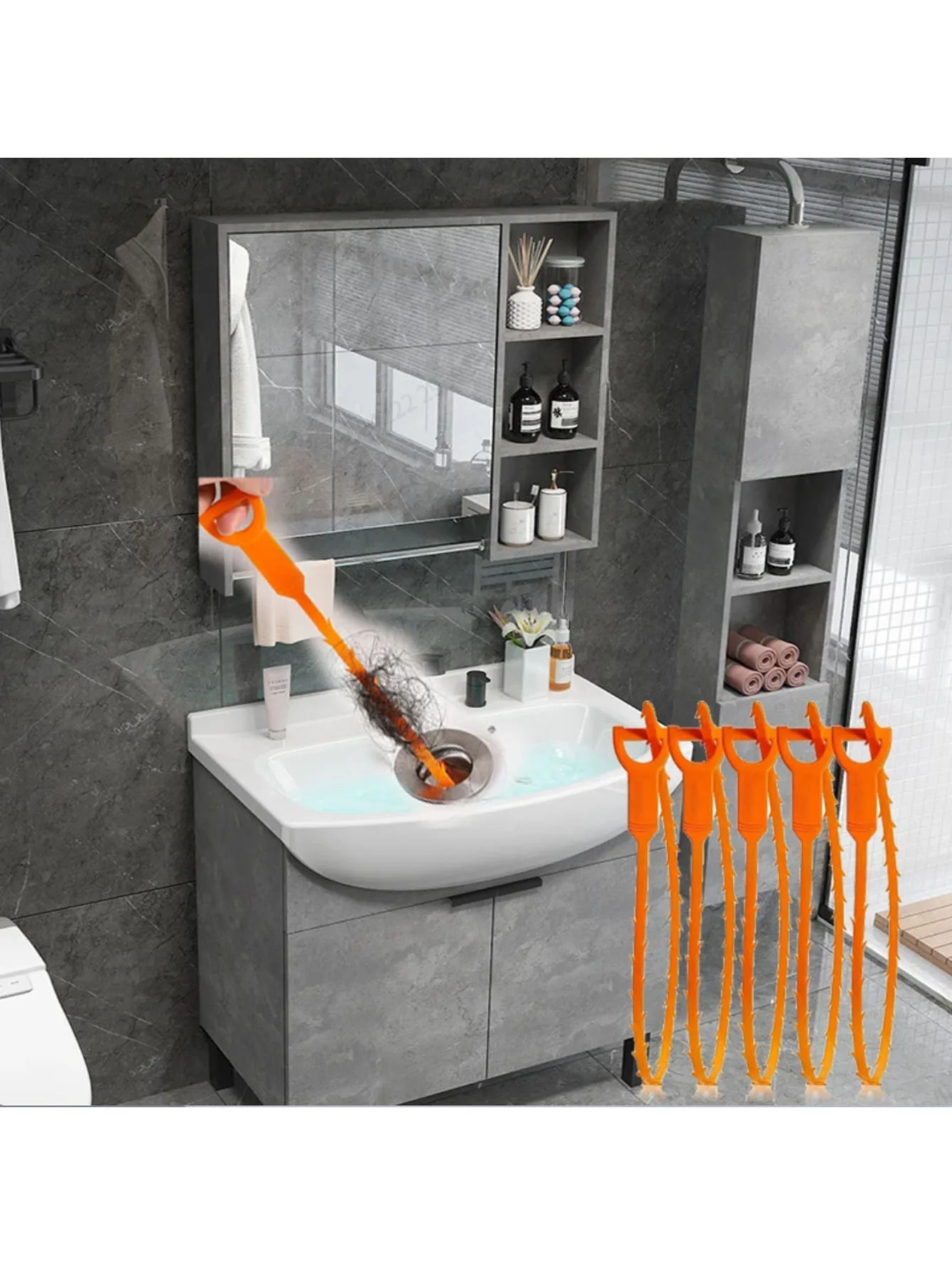 3-piece drain cleaning tool set, easy to grip. Effectively unclogs hair and debris from sinks, bathtubs and kitchen drains.