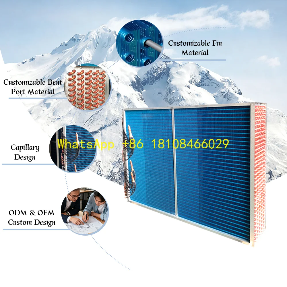 Piezas de aire acondicionado con evaporador con aletas de aluminio, tubo de cobre recubierto hidrofílico, marca de entrega rápida, Industrial