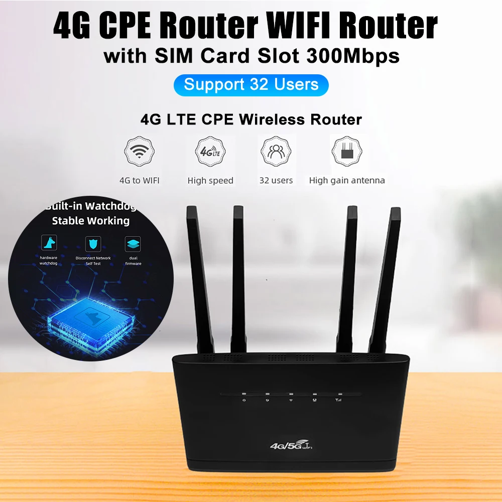 4G CPE Router Wireless Modem 300Mbps with SIM Card Slot WIFI Router Modem RJ45 WAN LAN Wireless Internet Router for Home/Office