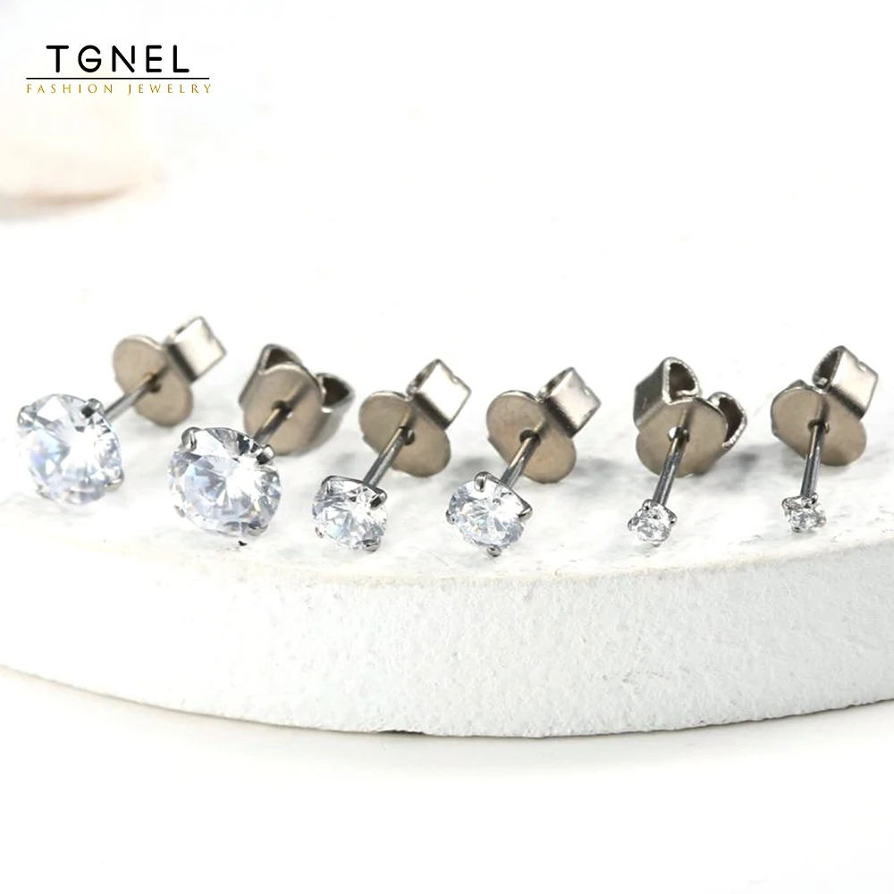

TGNEL Stud Earrings For Women ALL Pure Titanium 2mm/4mm/6mm CZ Stud Piercing Titanium Body Jewelry 22TISE001