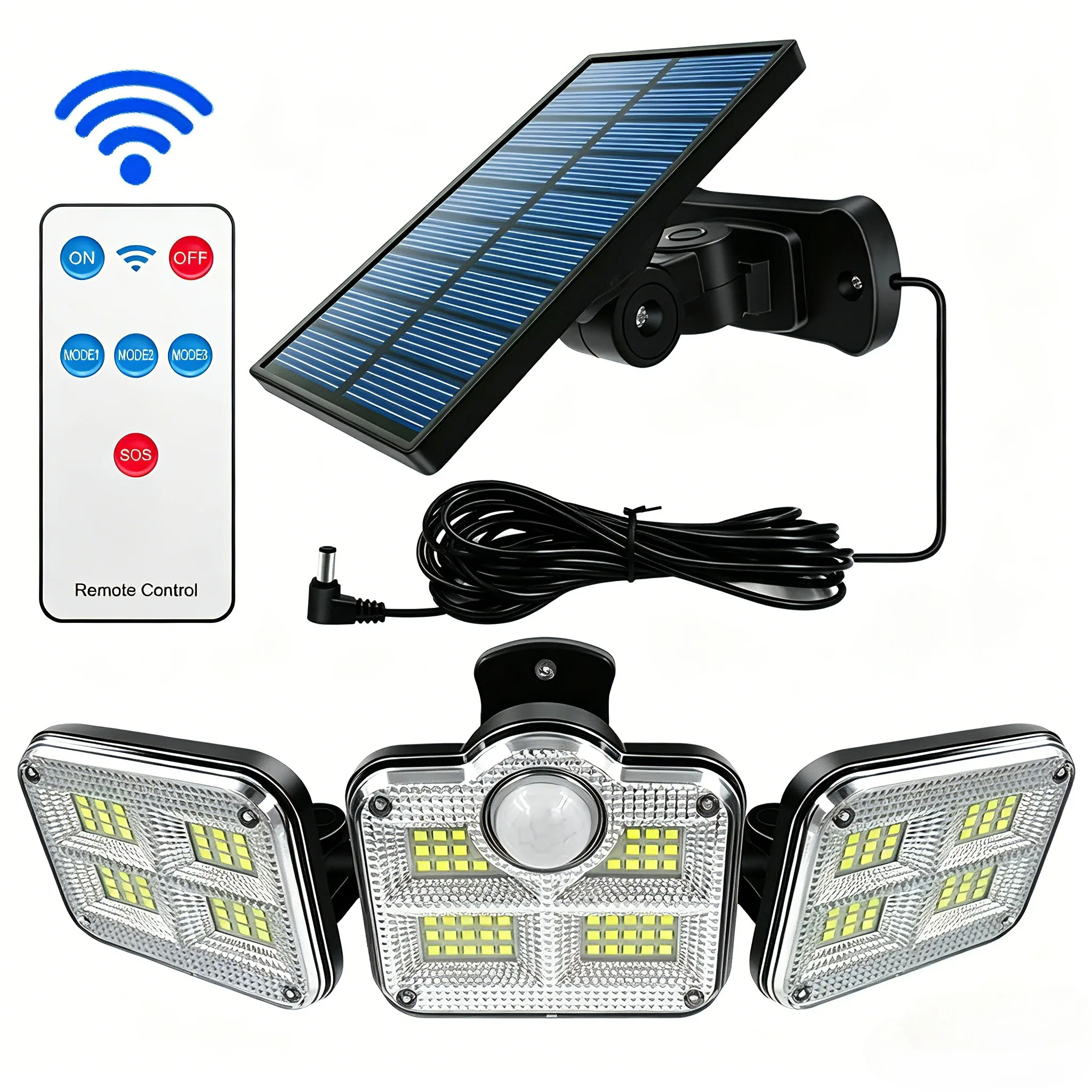 

LED Solar Light Outdoor Motion Sensor Human Body Sensing Adjustable Head Ip65 Waterproof Solar Three Head Wall Lamp Garden