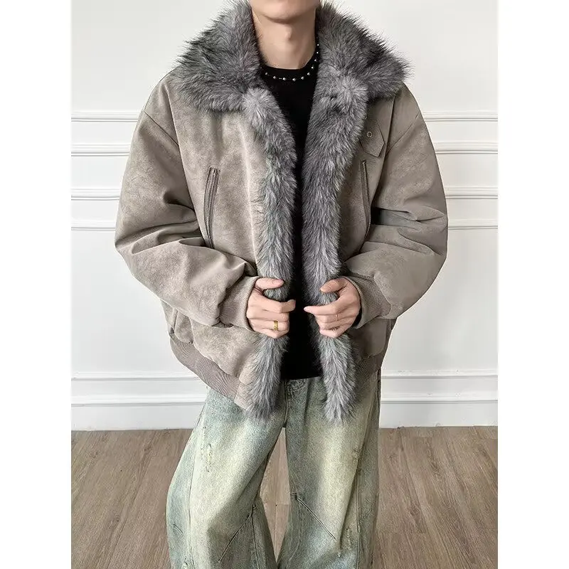 

Warmth plus Size Cotton Jaet for Men Autumn Winter Thiened Flap Collar Fur Trim Parka Stand Fit Casual Sle Zipper Cl...