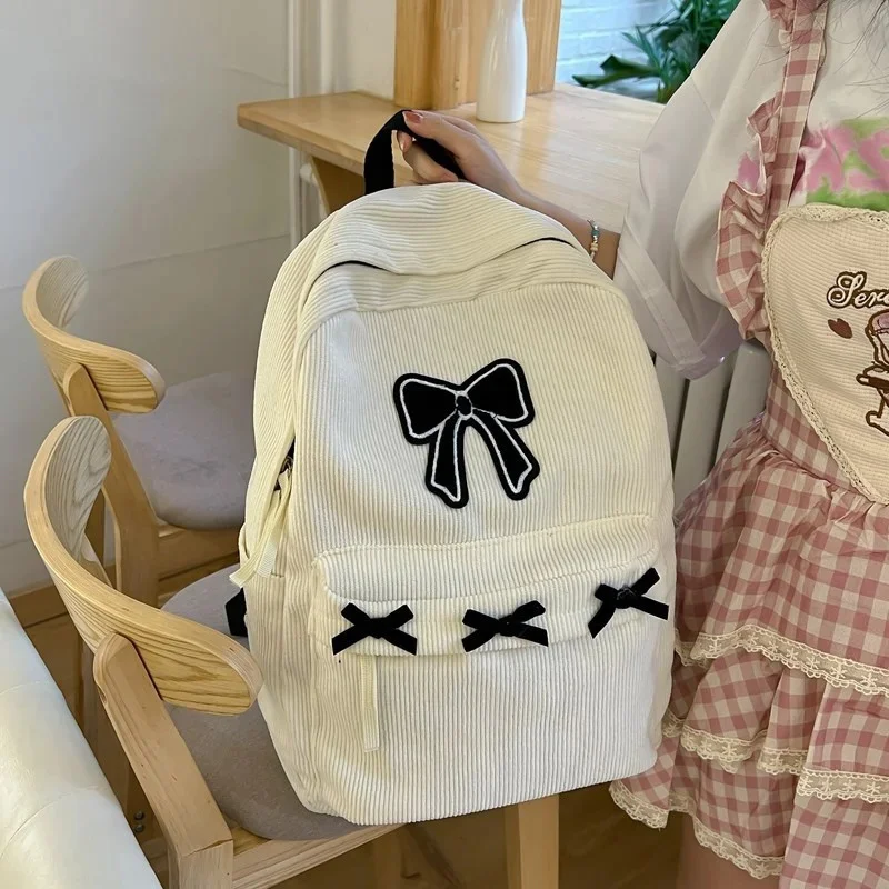 Stylish Bow-Decorated Color-Blocked Backpack Y2K Sweet Large-Capacity School Bag Universal Stylish And Adorable Ladies\' Handbag