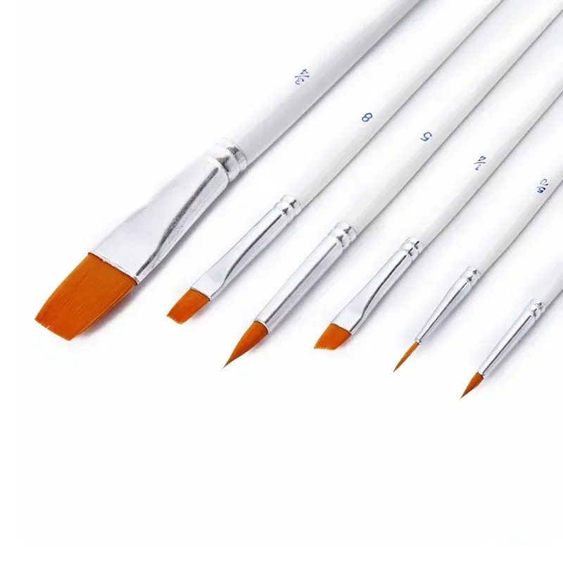 

6 pcs/set Hot single item nylon Paint Brush Hair white rod multi-function brush gouache watercolor oil Manicure brush set