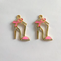 10Pcs Pink Ribbon High Heel Shoes for Breast Cancer Awareness Charms Jewelry Acessories