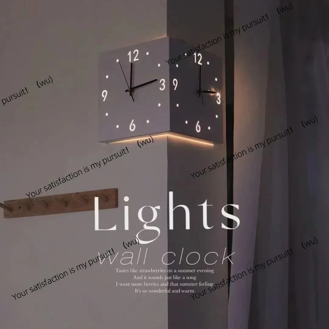 Creative light-sensitive angular wall clock, square simple double-sided, simulated silent wall clock