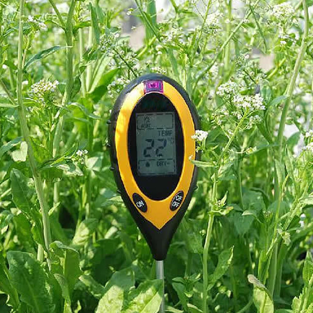 Professional 4 in 1 Soil PH Meter LCD Digital Temperature Sunlight Moisture PH Garden Soil Tester Acidity Alkali Analysis Meter