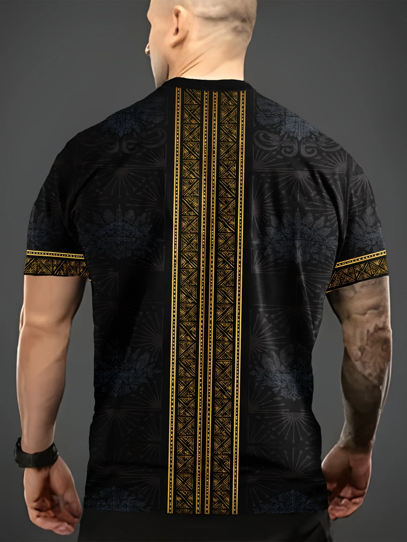 2026 New Mexico Style Mayan Tribal Short Sleeve T-Shirt Crew Neck Black Golden Pattern Unisex Adult Fashion Top