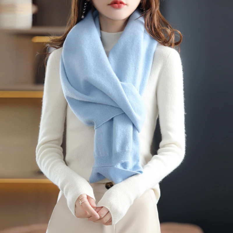 Spring and Autumn 2023 New Bat Sleeve Cashmere Shawl Women\'s Loose Knit Slouchy Style 100% Merino Wool Multi-functional Scarf