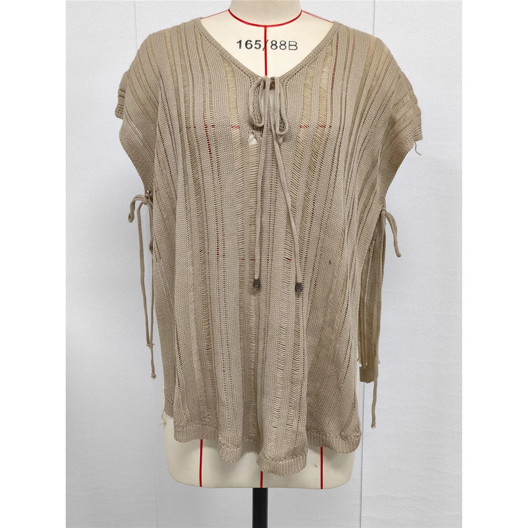 2026 Neues Kurzarm-V-Ausschnitt-Häkel-Strick-Tunika-Strandkleid-Überwurf-Strandkleid-Strandmode-Strandkleidung für Damen V8211 – Detail 22