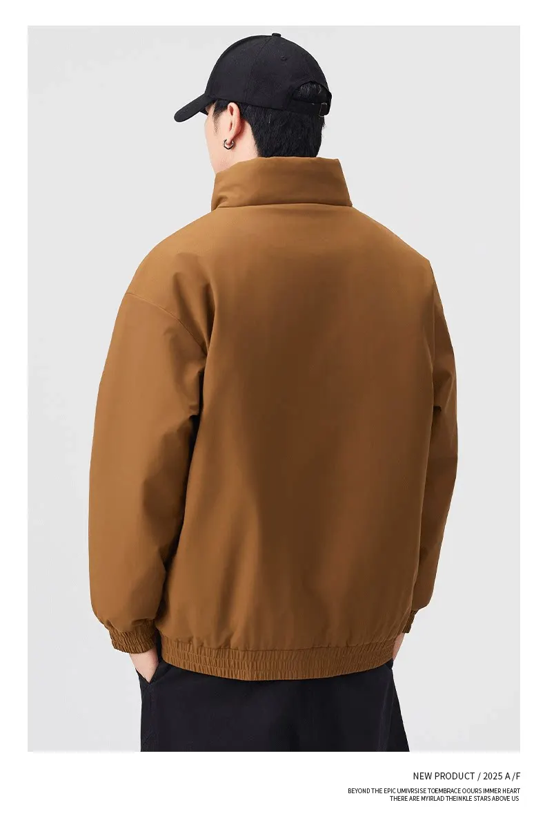 DUKEEN Men's Winter Padded Bomber Jacket Stand Collar Windproof Casual Coat Loose Fit Warm Streetwear Jacket