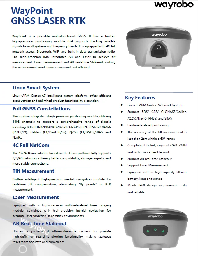 Laser RTK with TILT IMU and AR Real Time Stakeout Waypoint Surveying Equipment 1408 Channels