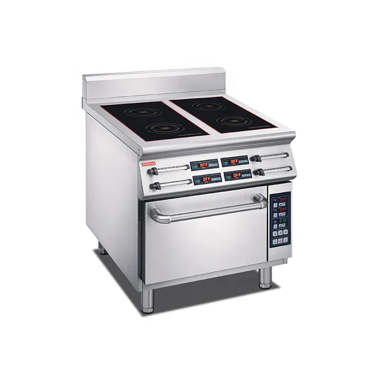 Commercial 4 Burner Induction Cooker with Oven Multifunctional Electric Cooking Range with Smart Control & Built-in Baking Oven