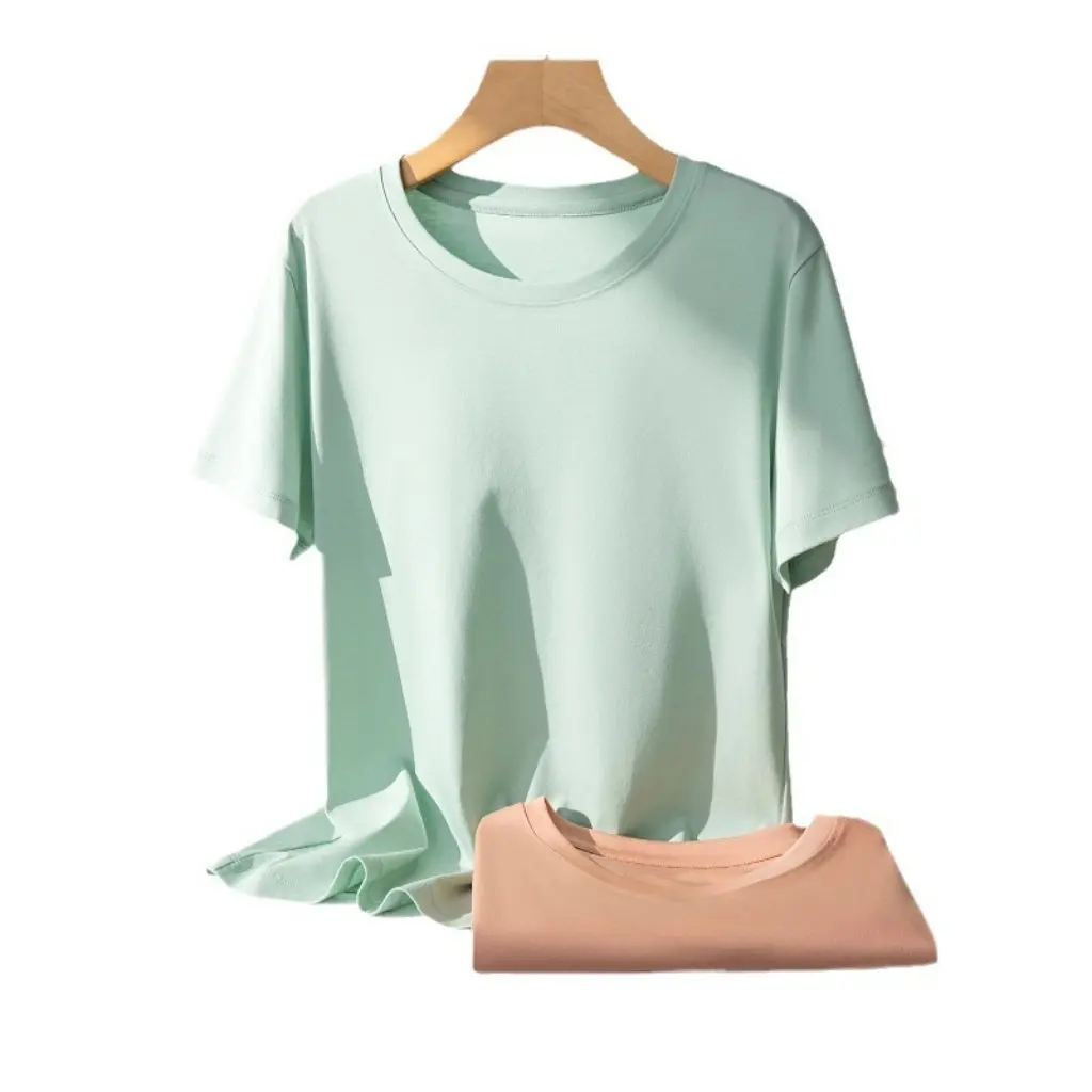 

Women's White Mercerized Cotton round Neck T-Shirt Short-Sleeved High-End Summer Loose Top Bottoming Fashionable