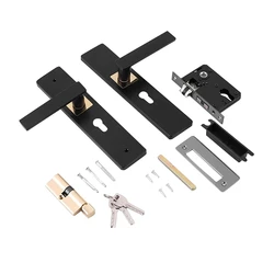 Door Lock With Handle Black For Bedroom Indoor Durable Bathroom 3 Keys Security Sturdy Anti-Theft Room Safety Simple Door Handle