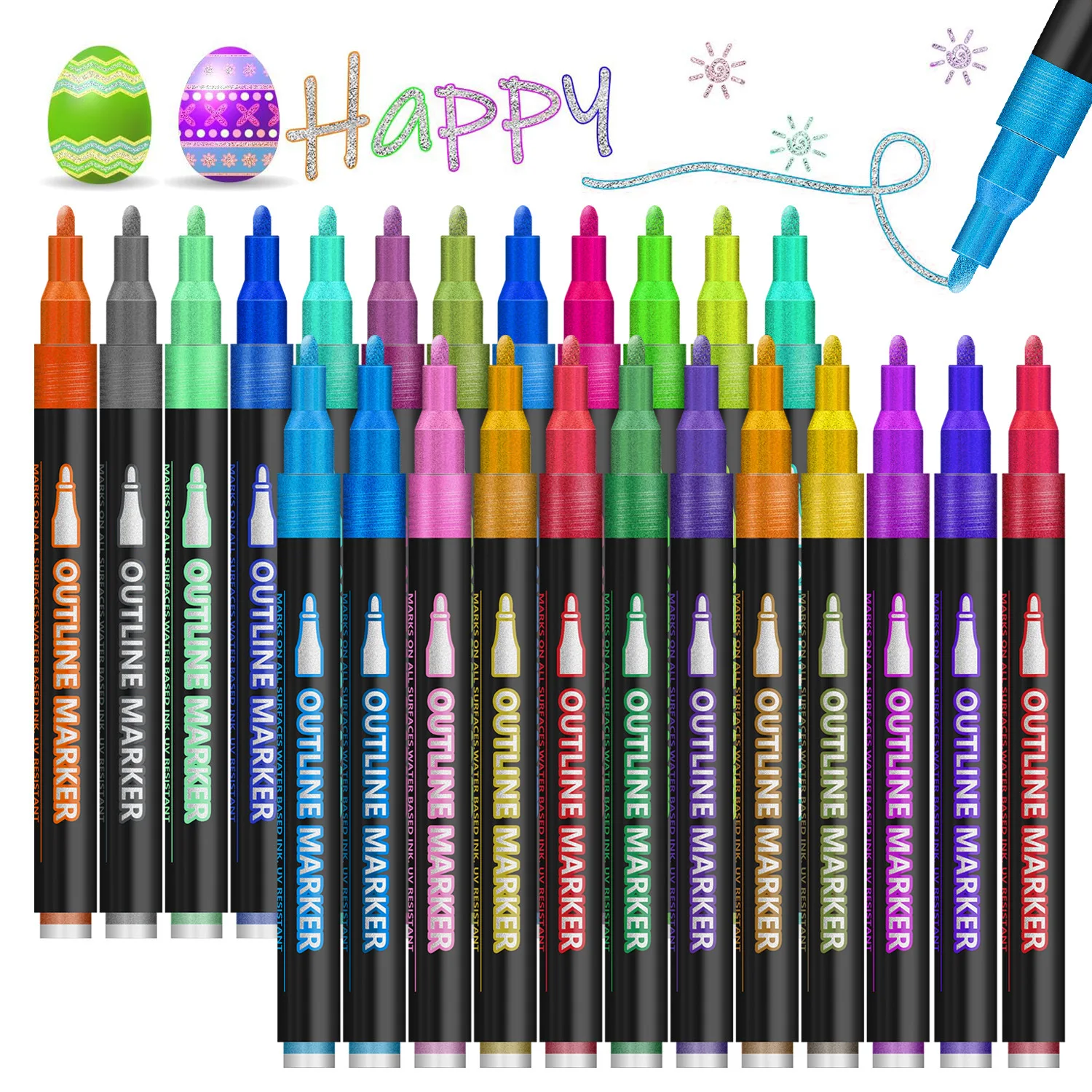 Double-line contour pen handwritten newspaper special student DIY handbook key mark flash pen color marker