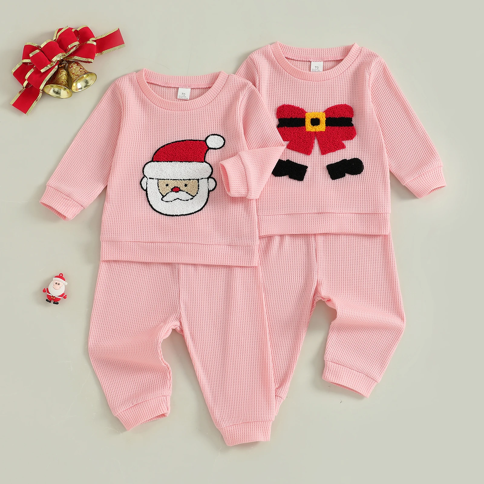 

Baby Girls 2piece Outfit Long Sleeve Embroidery Bow/Santa Claus Sweatshirt with Sweatpants Christmas Clothes
