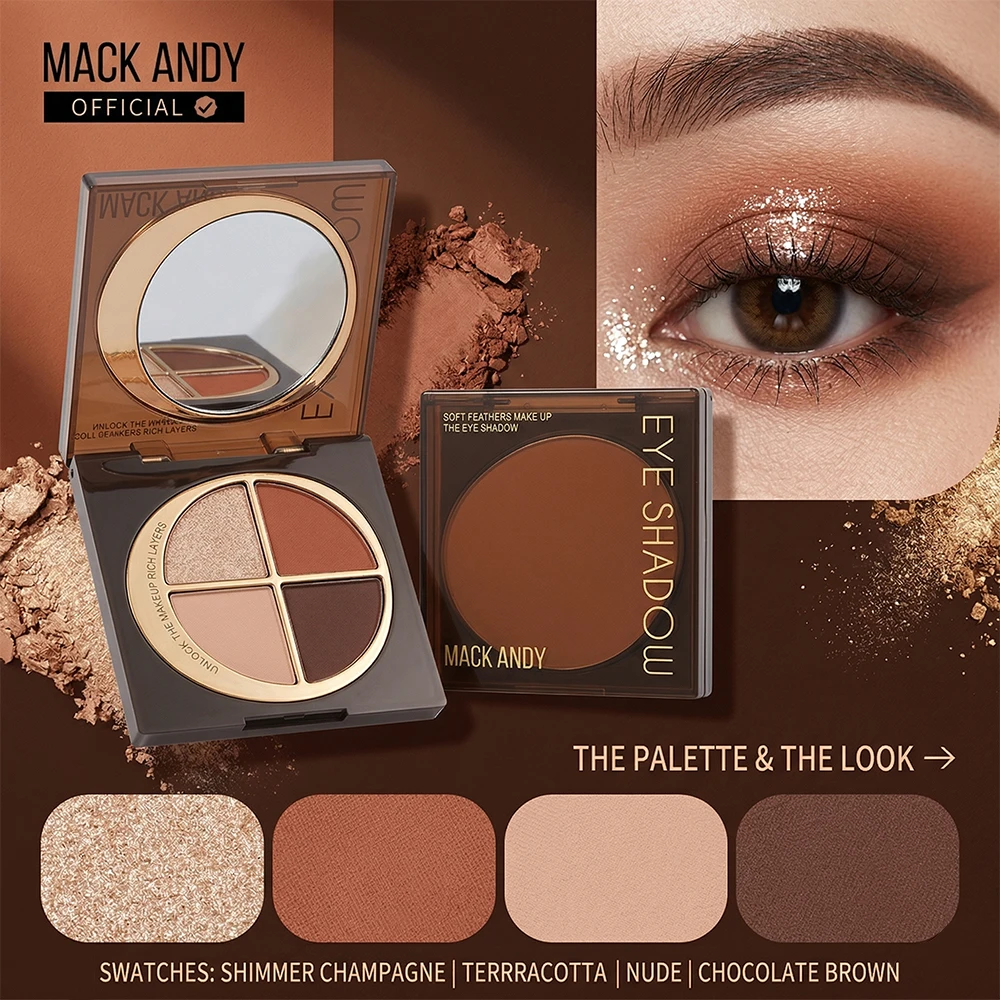 MACK ANDY 4 Shadesr Eyeshadow Palette Soft Pink Shadows Long-lasting Multi-Use Matte & Shimmer Pigments Brightens Creamy Smooth