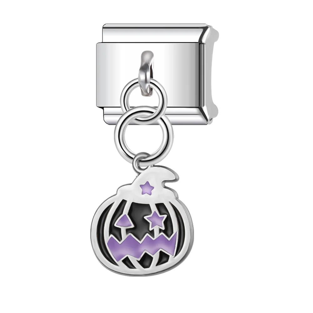 Trusta 2025 Halloween Pumpkins Spiders Charm Italian Links 9mm Bracelet Stainless Steel for Women DIY Jewelry Wholesale N485
