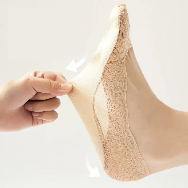 5 Pairs/Lot Socks Women\'s Lace Invisible Summer Transparent Short No-Show Ankle Set White Low Cut Silicone Non-Slip Boat Sock