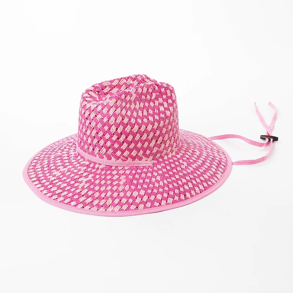 جديد 2025 اليد المنسوجة نغمتين واسعة حافة ورقة القش فيدورا قبعة الصيف واسعة حافة السفر بنما في الهواء الطلق الشمس حماية القش قبعة #6