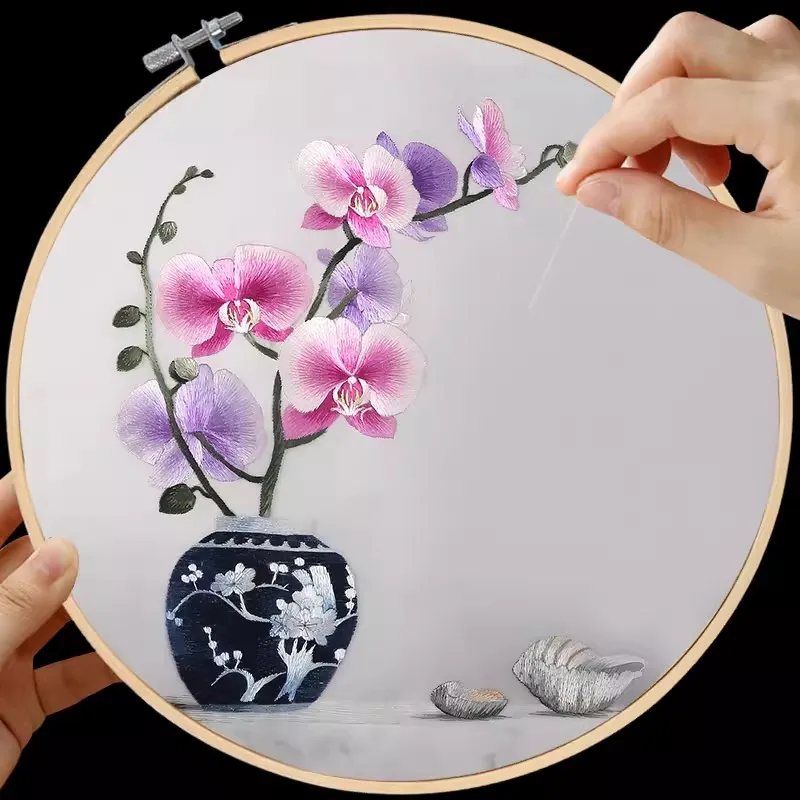 

Набор для вышивания своими руками для начинающих, набор для вышивки на стену с предварительно нанесенным рисунком «Ваза с цветами», простой стежок