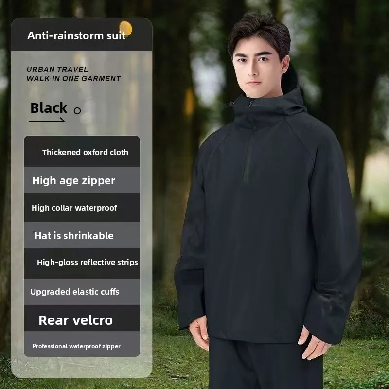 Waterproof Motorcycle Raincoat Split Suit for Men Women with Thick Oxford Fabric and Large Hood Full Body Rainstorm Proof Poncho