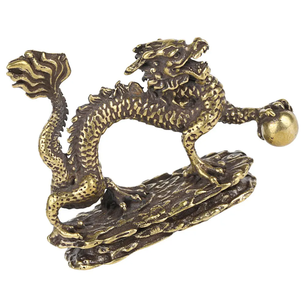 

Copper Chinese Dragon Statue Retro Metal Craft Desktop Decor Stable Indoor Ornament Decor