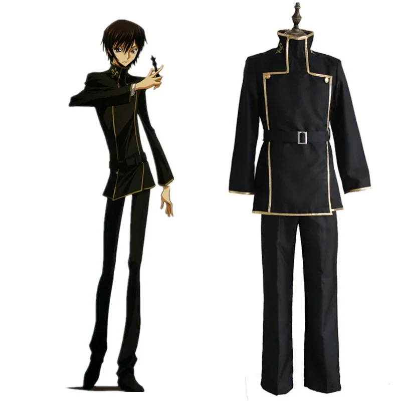 3pcs Anime CODE GEASS Lelouch of the Rebellion Lelouch Lamperouge Cosplay Costume Halloween Party Men Coat + Pant +Belt Outfits