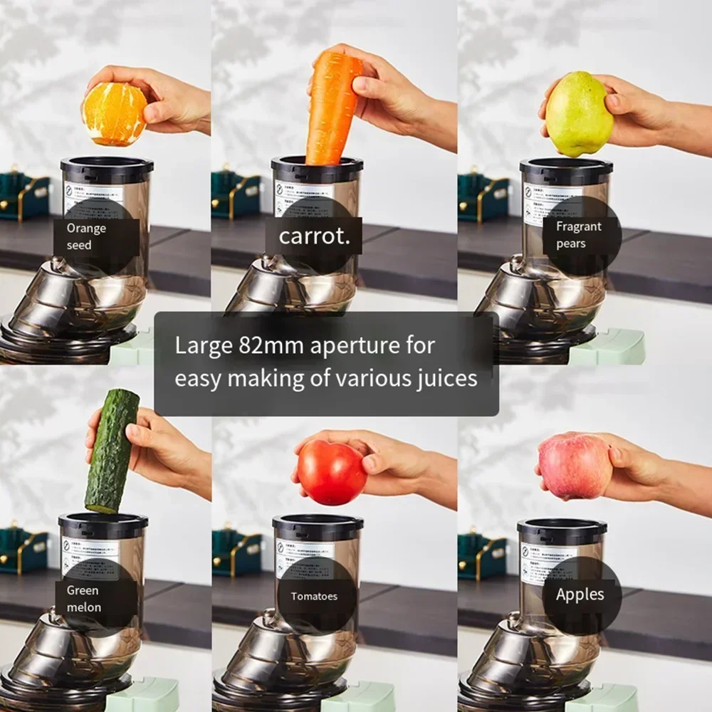 عصارة فصل بقايا العصير متعددة الوظائف مع حوض تغذية كبير، عصارة مضغ كهربائية للخضروات والفواكه