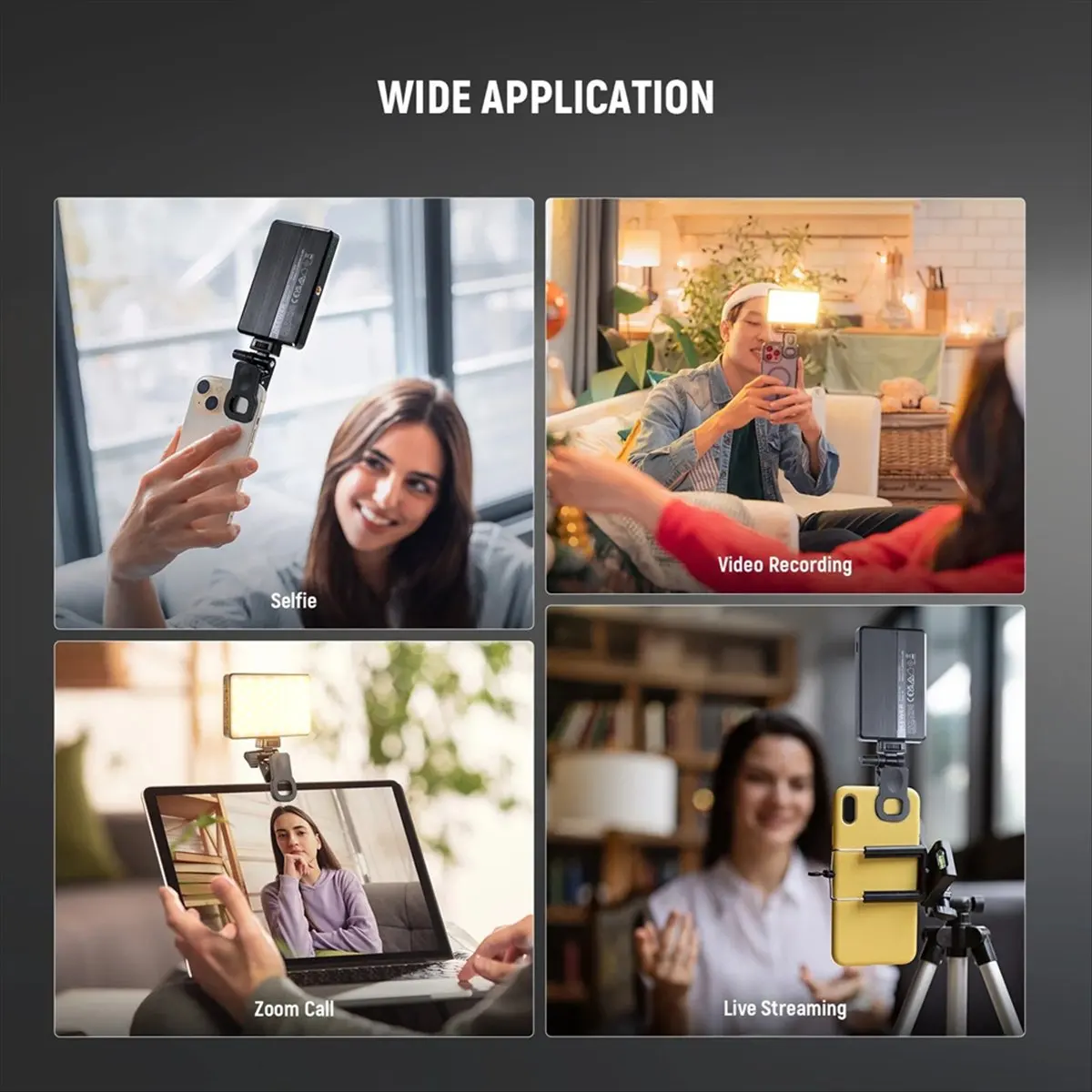 مصباح هاتف سيلفي LED ثابت، مشبك 2500-9000K قابل لإعادة الشحن على ضوء التعبئة، أفلام ملونة/ناشر/3000 مللي أمبير في الساعة لكاميرا IPhone