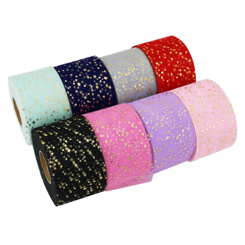 (10 yards/roll) 60mm Ribbon Star Yarn Hot Gold Mesh Jacquard Material Small Star Lace Manual DIY Gift Ｗrapping Ribbon